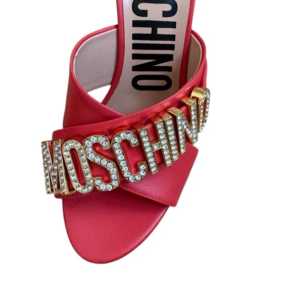 Moschino Couture Crystal Embellished Leather Mule Orange Sandal NWT Size 6 - Picture 7 of 14